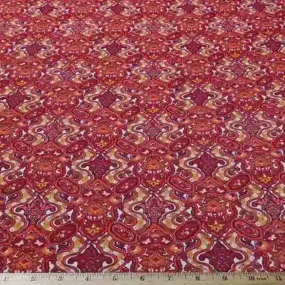 Burgundy / Poppy / Mustard / White Printed Spandex #280 — spandex fabric by the yard | Stretch House