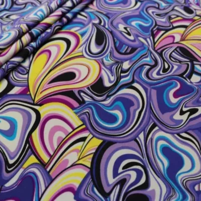 Purple Yellow Blue White Printed Spandex#259 — spandex fabric by the yard | Stretch House