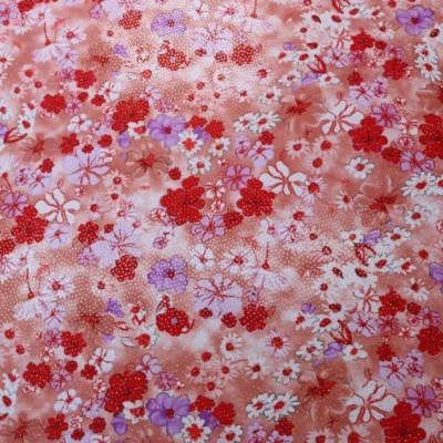 Printed Spandex Foil Silver Dot  Dusty Mauve / Red / Liac / White  #113 — spandex fabric by the yard | Stretch House