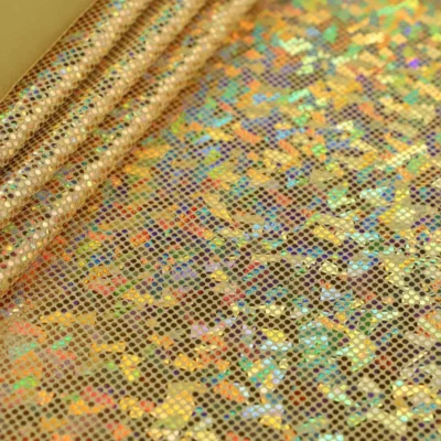 Cracked Ice Holo Spandex Gold / Gold #1 — spandex fabric by the yard | Stretch House
