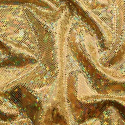 Cracked Ice Holo Spandex Gold / Gold #1 — spandex fabric by the yard | Stretch House