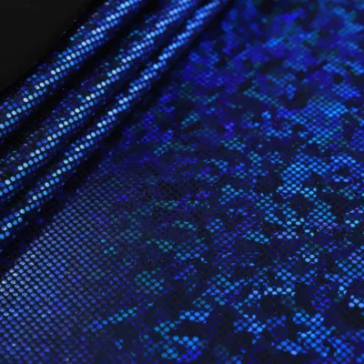 Cracked Ice Holo Spandex Royal Blue / Black #6 — spandex fabric by the yard | Stretch House