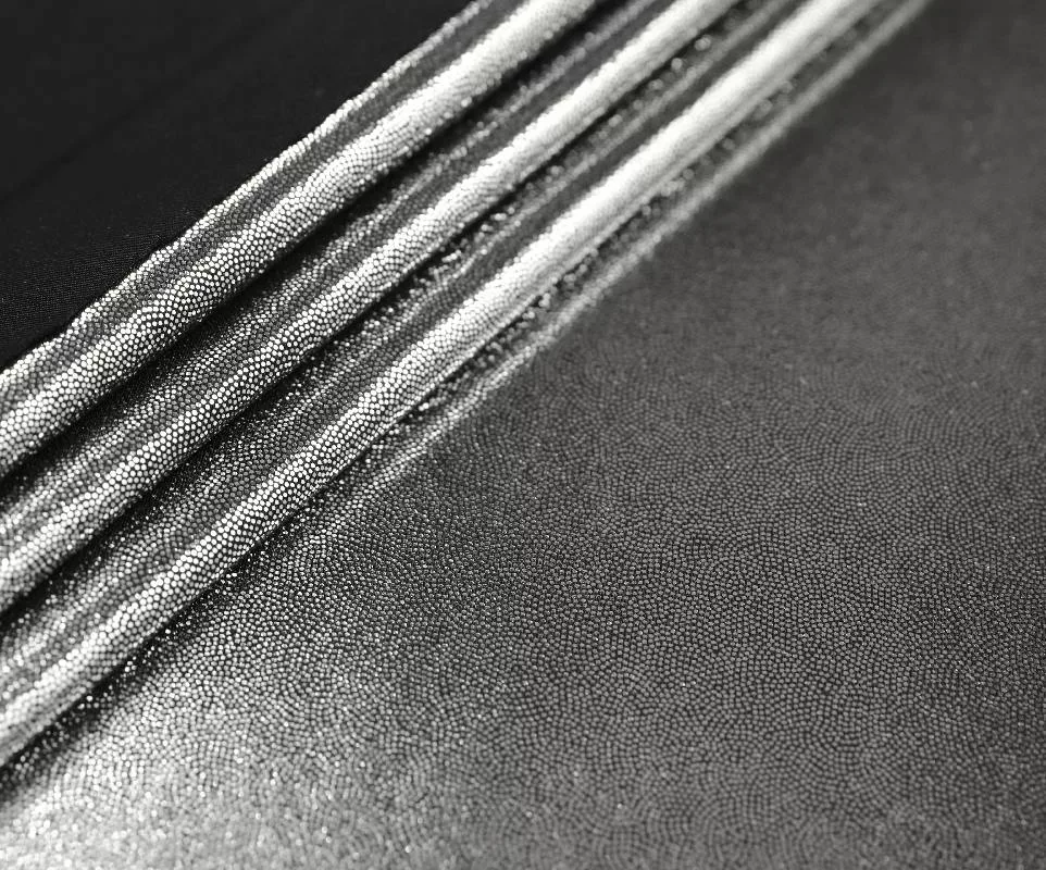 IMG_6896 Pin Dot Metallic Spandex Silver / Black #45 — spandex fabric by the yard | Stretch House