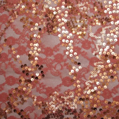 Coral LACE SPANDEX SEQUINS#1 — spandex fabric by the yard | Stretch House