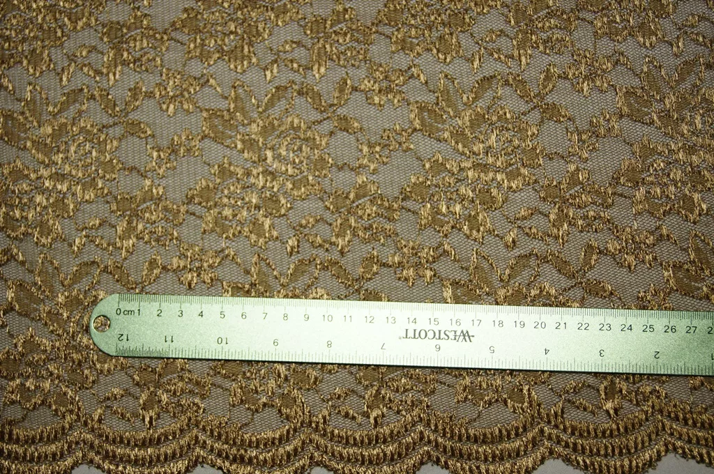 112-Invitation-Gold Invitation Gold Spandex Lace — spandex fabric by the yard | Stretch House