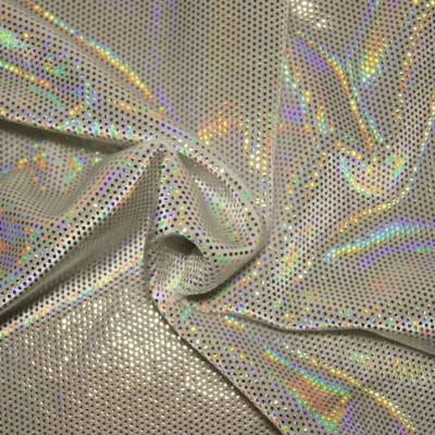 Spandex Velvet Dizzy Foil Dot White Silver #1 — spandex fabric by the yard | Stretch House