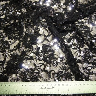 Black hematite flower sequins lace — wholesale fabric