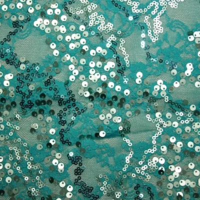 Aqua LACE SPANDEX SEQUINS#2 — spandex fabric by the yard | Stretch House