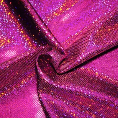 Digital holo foil dot spandex in fuchsia magenta — wholesale fabric