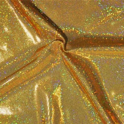 Digital holo foil dot spandex in gold — wholesale fabric