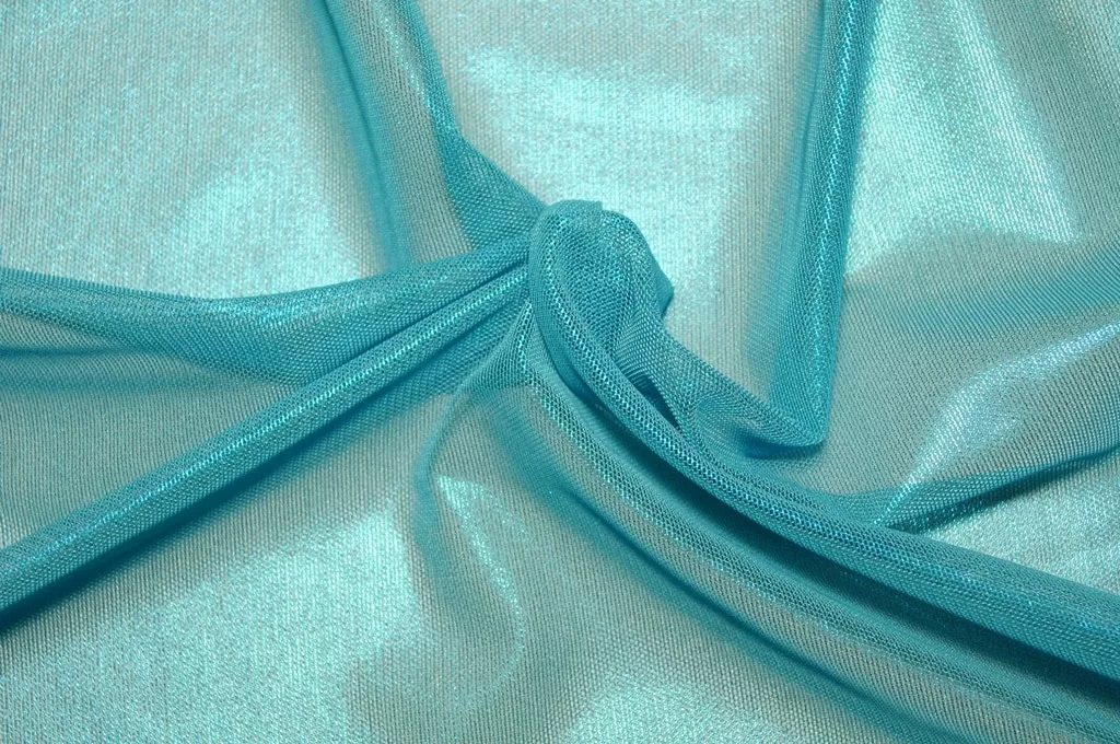 Aqua Blue Metallic Mesh Spandex Aqua Blue #24 — spandex fabric by the yard | Stretch House
