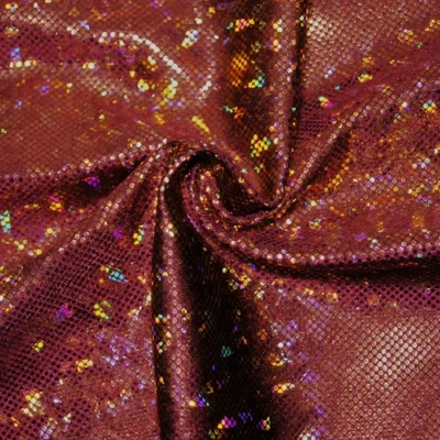 Cracked Ice Holo Spandex Burgundy / Orange #33 — spandex fabric by the yard | Stretch House