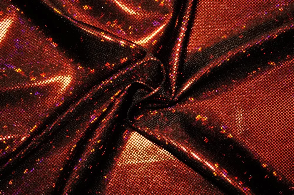 38-RED-BLACK Cracked Ice Holo Spandex Red / Black #38 — spandex fabric by the yard | Stretch House