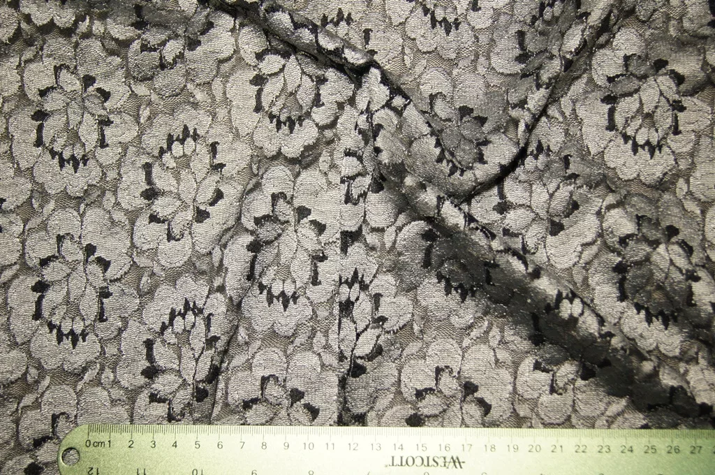 60-Silver-Black Silver Black Spandex Lace — spandex fabric by the yard | Stretch House