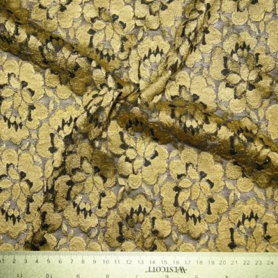 Lace Spandex Gold / Black #66 — spandex fabric by the yard | Stretch House