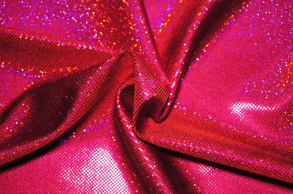 #7 Fuchsia Red Fuchsia red digital holographic foil dot spandex — wholesale fabric