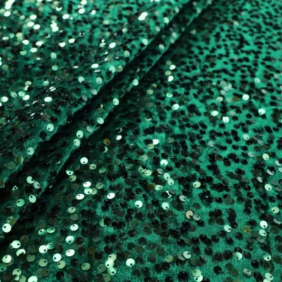 Velvet Sequins Fabric Forest  Green — spandex fabric by the yard | Stretch House