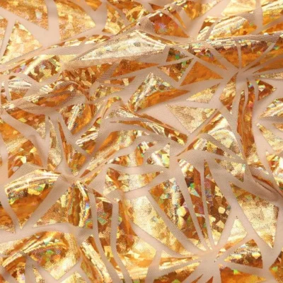 Abstract Metallic Foil Mesh Nude / Gold #1 — spandex fabric by the yard | Stretch House
