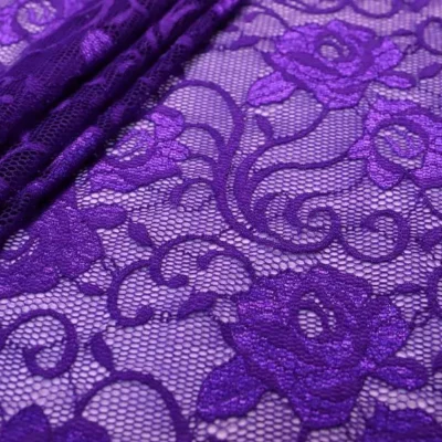 Purple Scallop Lace Spandex Fabric #7 — spandex fabric by the yard | Stretch House