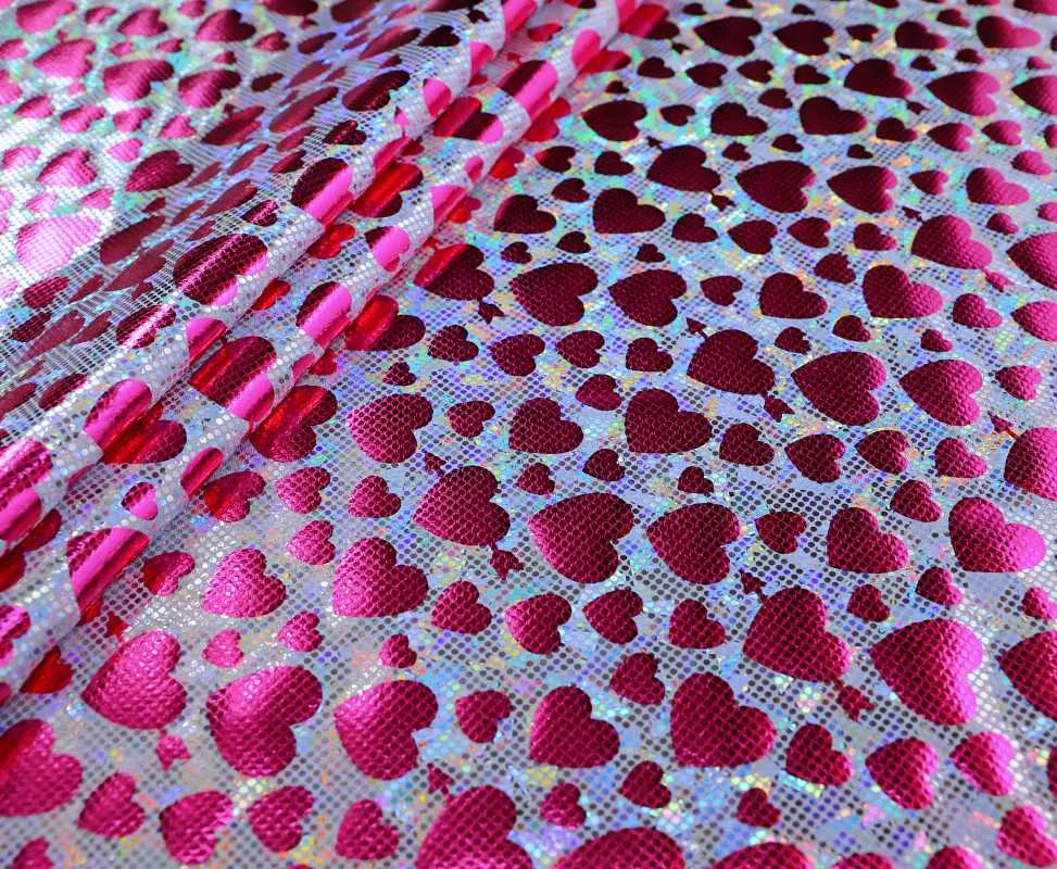 IMG_1996 Heart cracked ice foil spandex in fuchsia, silver, and white — wholesale fabric