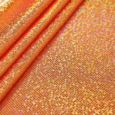 Digital holo foil dot spandex in orange — wholesale fabric