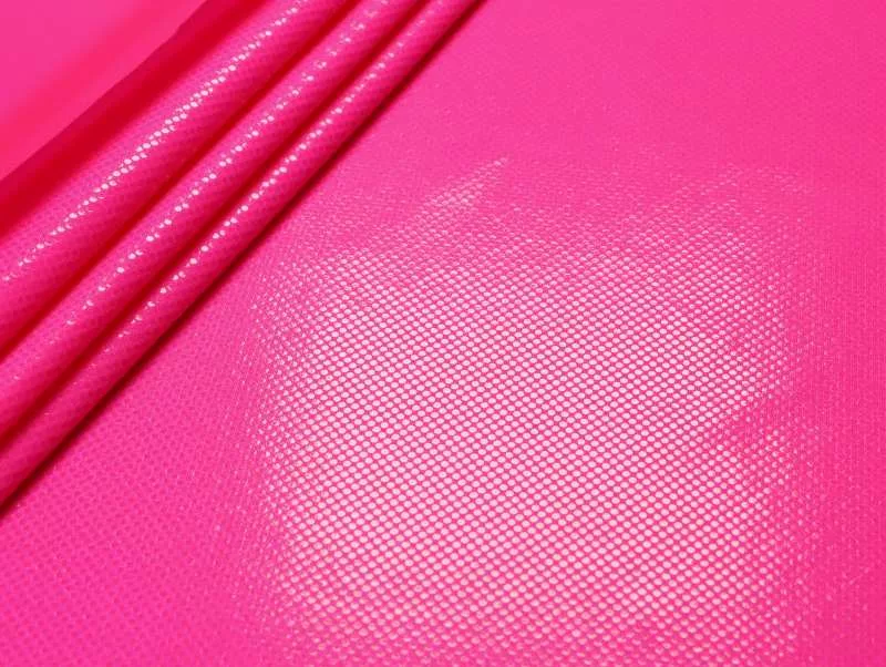 IMG_3709 Clear foil dot spandex in neon pink — wholesale stretch fabric