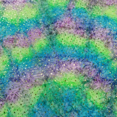 Tie Dye Velvet Sequins Green / Turquoise / Orchid #2 — spandex fabric by the yard | Stretch House