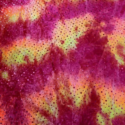 Tie Dye Velvet Sequins Magenta / Yellow / Orange #1 — spandex fabric by the yard | Stretch House