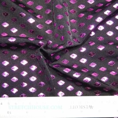 Metallic spandex in black and purple — wholesale stretch fabric
