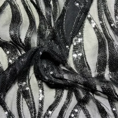 Admire sequins mesh spandex in black — wholesale fabric