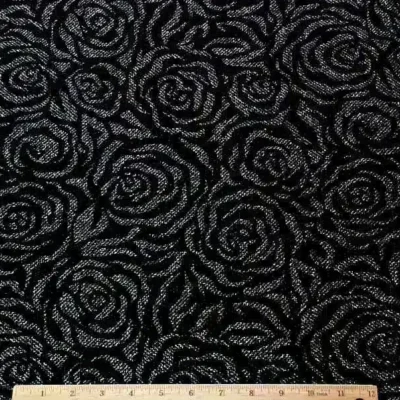Glitter slinky spandex flower print in black and silver — wholesale fabric