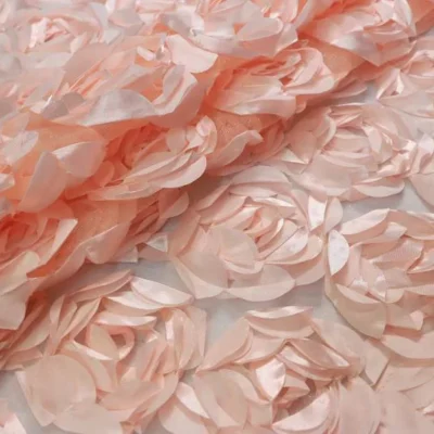 Light apricot rose sheer 3D satin polyester tulle — wholesale fabric
