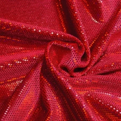 Spandex velvet dizzy foil dot in ruby red — wholesale fabric