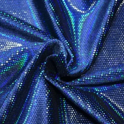 Spandex velvet dizzy foil dot in navy and royal — wholesale fabric