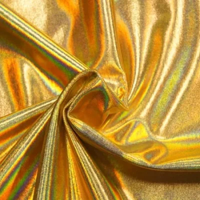Electric foil gold opalite goldenrod spandex — wholesale fabric