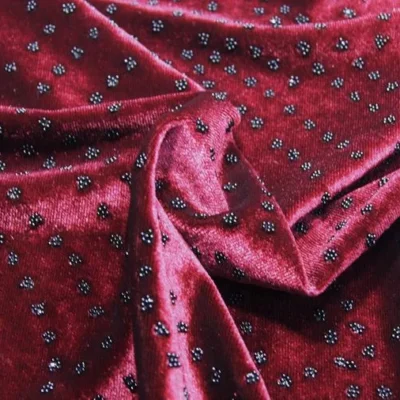 Burgundy beaded stretch velvet — wholesale stretch fabric