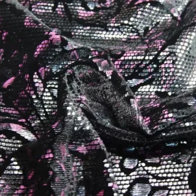 Black/ Lt Pink Metallic Stretch Velvet — spandex fabric by the yard | Stretch House