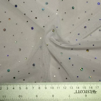 Mesh sparkle sequins in white and silver — wholesale fabric