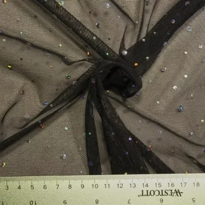 Mesh sparkle sequins in black and silver — wholesale fabric