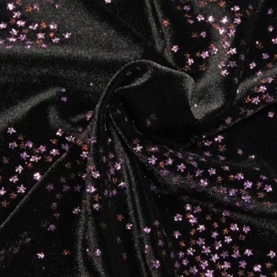 Black pink glitter stretch velvet — wholesale stretch fabric