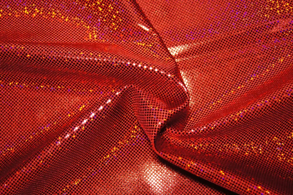#21 Digital holo foil dot spandex in red — wholesale fabric
