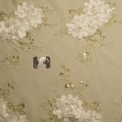 Ivory Bella Mesh Embroidery #4 — spandex fabric by the yard | Stretch House