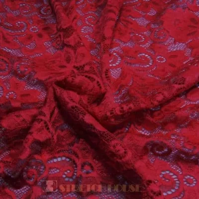 Red alice pattern stretch lace — wholesale fabric