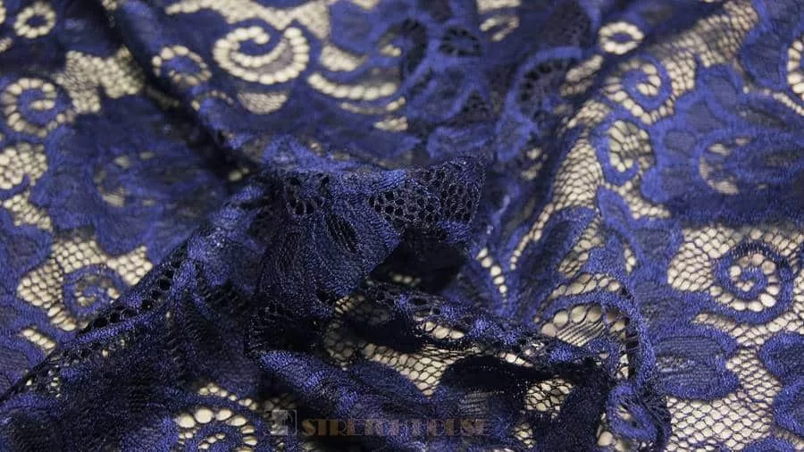 #3 Navy alice pattern stretch lace — wholesale fabric