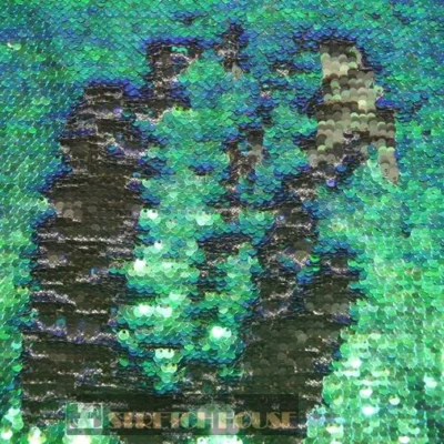 Kelly / Dk Olive Reversible Spandex Sequins Color#7 — spandex fabric by the yard | Stretch House