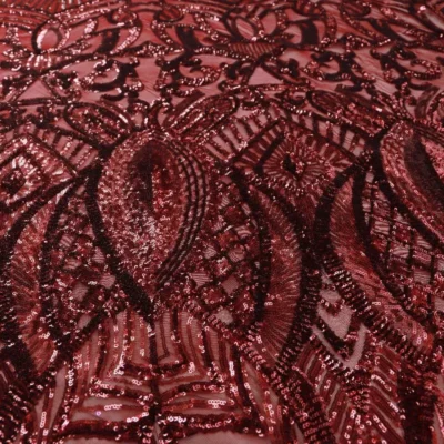 Designer Sequins Mesh Spandex Maroon / Maroon #10 — spandex fabric by the yard | Stretch House