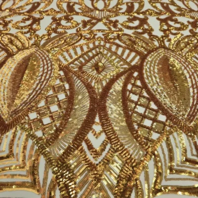 Designer Sequins Mesh Spandex Gold / Nude #9 — spandex fabric by the yard | Stretch House