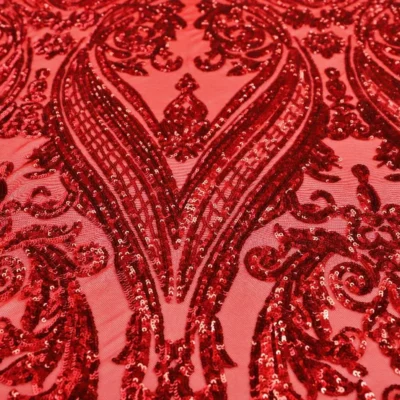 Designer Sequins Mesh Spandex Red / Red #7 — spandex fabric by the yard | Stretch House