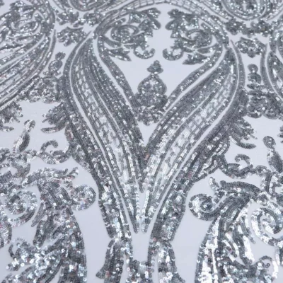 Designer Sequins Mesh Spandex White/ Silver #8 — spandex fabric by the yard | Stretch House