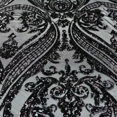 Designer Sequins Mesh Spandex Black / Black #6 — spandex fabric by the yard | Stretch House